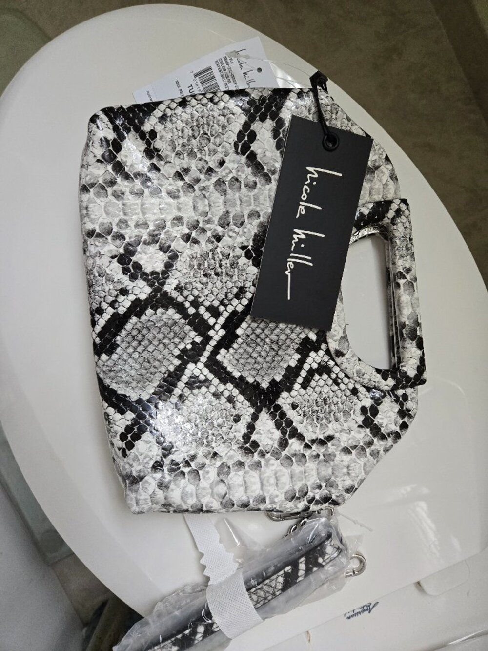 NWT Nicole Miller snakeskin clutch